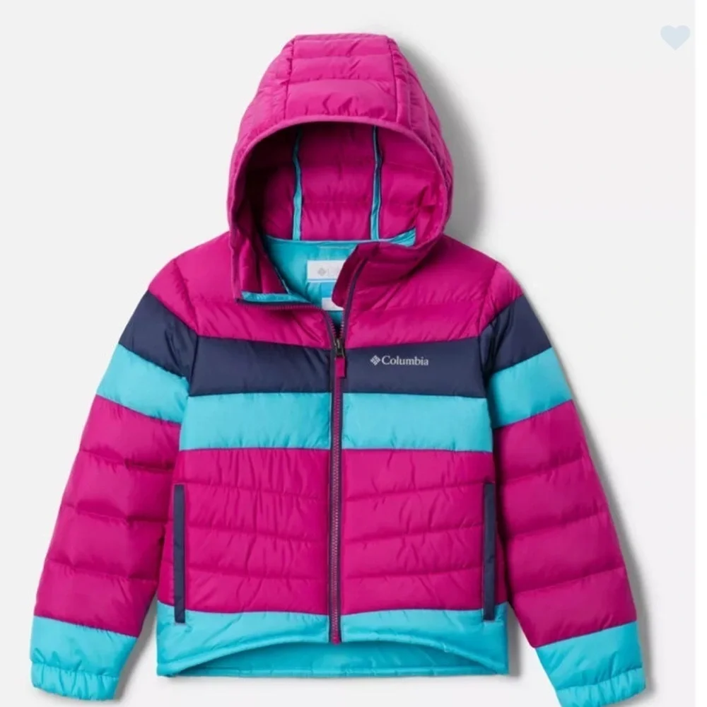 Columbia Girl's Large Tumble Rock Down Hooded Jacket NWT Pink Blue Puffer Ski